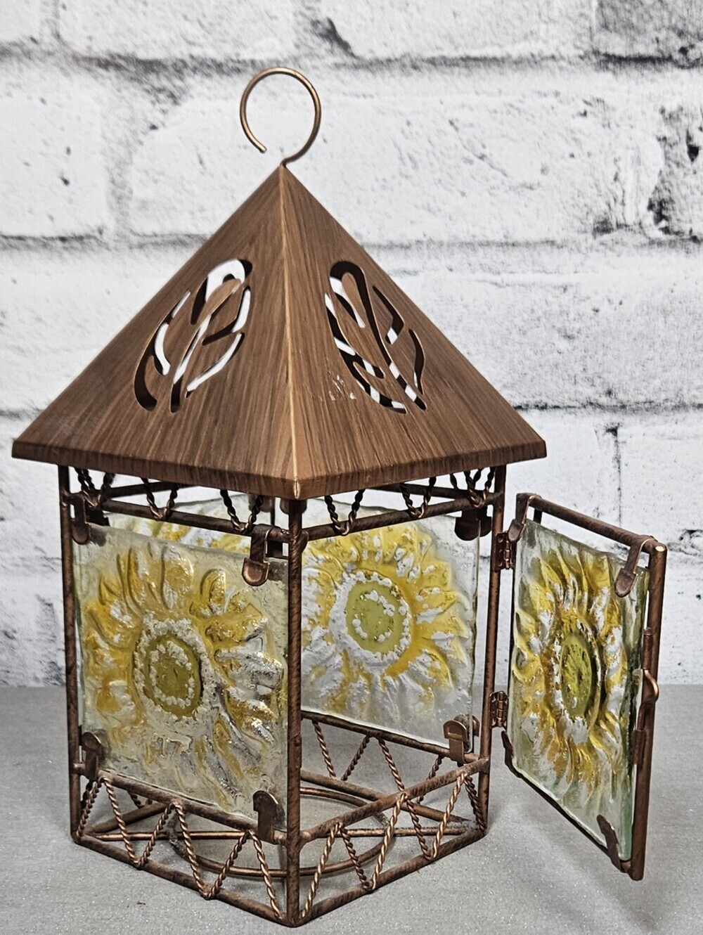 Sunflower Glass Lantern Candle Holder Hanging Rustic Farmhouse Decor